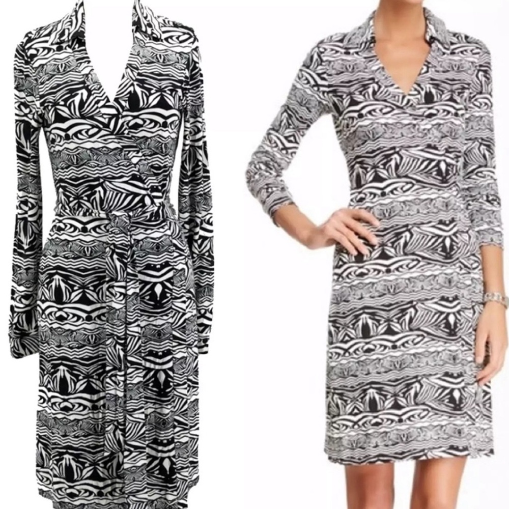 DVF New Jeanne Two Wrap Dress size 2 black and white zebra tattoo